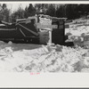 Lumbermen's shack where they can get warm, eat their lunch, and house the tractor with which they haul logs to the road where they are picked up and hauled to the mill by truck. Near Barnard, Windsor County, Vermont