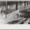 Logs hauled by tractor to the road where they are picked up by truck and taken to the mill. Near Barnard, Windsor County, Vermont