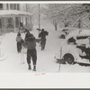 Child going home from school after snowstorm in Jackson, New Hampshire