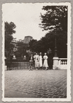 Virginia Lee with Arlette and Pat [illegible] in the Jardin du Louvre in Paris