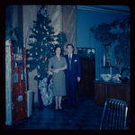 Lisan Kay and Yeichi Nimura with Christmas decorations, likely in their Carnegie Hall studio