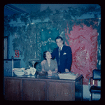 Lisan Kay and Yeichi Nimura with Christmas decorations, likely in their Carnegie Hall studio
