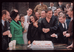 Party thrown by cast for Elizabeth Taylor's birthday during rehearsals for Hamlet with Richard Burton