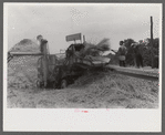 Threshing wheat on farm in Oldham County, Kentucky