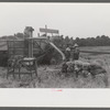Threshing wheat on farm in Oldham County, Kentucky