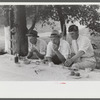 Legionnaires eating and drinking beer at American Legion fish fry, Oldham County, Post 39, near Louisville, Kentucky
