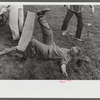 Legionnaire falls after picnic bench breaks at American Legion fish fry, Oldham County, Post 39, near Louisville, Kentucky
