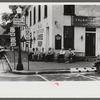 Townspeople visiting while sitting in front of Old Talbott Tavern on Saturday afternoon. Bardstown, Kentucky