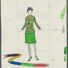 Pencil and watercolor costume design [Sally, green outfit] for the stage production Cabaret