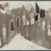 Ink and watercolor costume sketch of various characters in the stage production The Little Foxes
