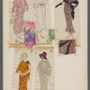 Composite of costume designs with swatches [women, #s 28-32] for the stage production She Loves Me