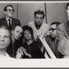 Publicity photograph of [Back row:] James Spicer, Jack Gelber, [Foreground:] Merce Cunningham, Julian Beck, Judith Malina, Peter Feldman and unidentified other at the Living Theatre