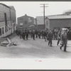 Workers leaving plant at change of shift before being paid off. Electric Boat Works, Groton, Connecticut