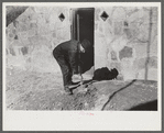 Mr. S. Castle or Mr. William S. Allen working in front of new storage house he built on their farm with FSA (Farm Security Administration) help. Southern Appalachian project, near Barbourville, Knox County, Kentucky