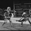 Fight scene featuring soldiers in costume in the stage production Henry IV, Part I at the Delacorte Theater