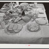 Balanced diet at Helms family supper: roast beef (home canned) turnip greens, potato salad, stuffed eggs, lima beans, rice, pear pickles, biscuits, cornbread, butter, milk, peaches, cake. Coffee County, Alabama