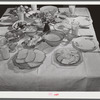 Balanced diet at Helms family supper: roast beef (home canned) turnip greens, potato salad, stuffed eggs, lima beans, rice, pear pickles, biscuits, cornbread, butter, milk, peaches, cake. Coffee County, Alabama