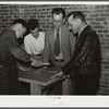 Vocational teacher and school principal help the boys make a large table in shop at Goodman School. Coffee County, Alabama