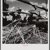 Feeding the sorghum cane into the mill to make syrup on property of Wes Chris, a tobacco farm of about 165 acres in a prosperous Black settlement near Carr, Orange County, North Carolina