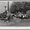Striking copper miners picketing company store while waiting for scabs to come from day shift. Ducktown, Tennessee