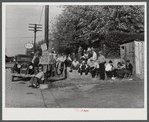 Striking copper miners picketing company store while waiting for scabs to come from day shift. Ducktown, Tennessee