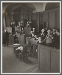 Horace Braham, Patricia Jessel, Harold Webster, Ernest Clark, Francis L. Sullivan, Robin Craven, Gene Lyons, Ralph Roberts, and unidentified others in the stage production Witness for the Prosecution