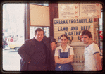 Group portrait with Milton Karas?, Owner, waitress, and restaurant worker, Plaza de Athena I