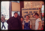 Group portrait with Milton Karas?, Owner, waitress, and restaurant worker, Plaza de Athena I