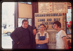 Group portrait with Milton Karas?, Owner, waitress, and restaurant worker, Plaza de Athena I