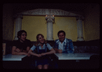 Group portrait with man in black t-shirt, waitress and Milton Karas?, Owner, Plaza de Athena II
