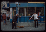 Storefront, Grecian Souvlaki, with man and dachshund