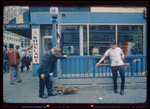 Storefront, Grecian Souvlaki, with man and dachshund