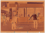 Storefront, Grecian Souvlaki, with man and dachshund