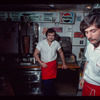 Restaurant workers wearing red aprons, Souvla-King