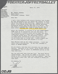 Letter to Robert Joffrey regarding George Balanchine's disinclination to license his works to the Joffrey Ballet and other matters
