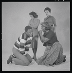 Sidney Poitier, Ruby Dee, Diana Sands and Claudia McNeil in studio photo for the stage production A Raisin in the Sun