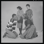 Sidney Poitier, Ruby Dee, Diana Sands and Claudia McNeil in studio photo for the stage production A Raisin in the Sun