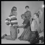 Sidney Poitier, Ruby Dee, Diana Sands, Claudia McNeil and Lloyd Richards in studio photo for the stage production A Raisin in the Sun