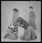 Sidney Poitier, Ruby Dee, Diana Sands and Claudia McNeil in studio photo for the stage production A Raisin in the Sun