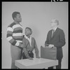 Sidney Poitier, Glynn Turman and John Fiedler in studio photo for the stage production A Raisin in the Sun