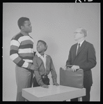 Sidney Poitier, Glynn Turman and John Fiedler in studio photo for the stage production A Raisin in the Sun