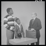 Sidney Poitier, Glynn Turman and John Fiedler in studio photo for the stage production A Raisin in the Sun