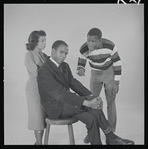 Ruby Dee, Ivan Dixon and Sidney Poitier in studio photo for the stage production A Raisin in the Sun