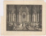 Ballroom scene including men in minimal clothing