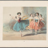 Ballerina dancing with castanets onstage, four other women at right