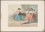 Ballerina dancing with castanets onstage, four other women at right