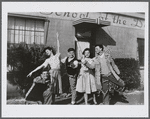 William Weslow, Rowena Mekar, Robert Joffrey, Patricia Peters, and Gerald Arpino, students in front of Mary Ann Wells's School of the Dance in Seattle, Washington