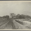 View looking west on Paul's Lane. At Halsey's Lane. Cook farmhouse on right, Watson Halsey farmhouse on left. Bridgehampton, Southampton