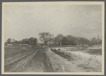 View looking west on Paul's Lane. At Halsey's Lane. Cook farmhouse on right, Watson Halsey farmhouse on left. Bridgehampton, Southampton