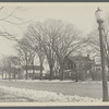 View of east side Main Street. South of Newtown Lane. Masonic Temple on left. Rear of temple is former John Fithian house. Charles Edwards house, center, said to be 1654, John Huntting about 1860. East Hampton, East Hampton